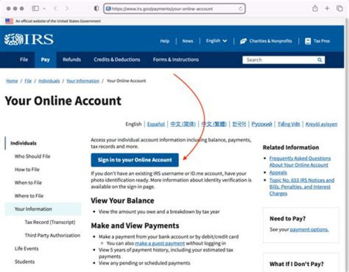 How do I log into my IRS account?