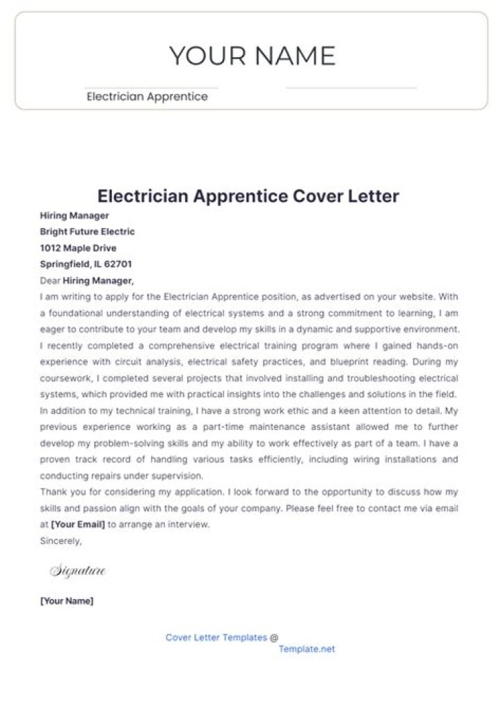 How do I write a cover letter for an electrical apprentice?