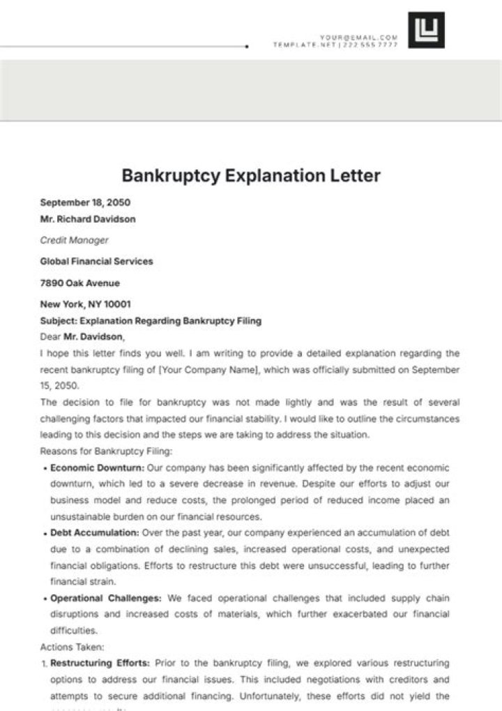 How do you write a bankruptcy explanation?