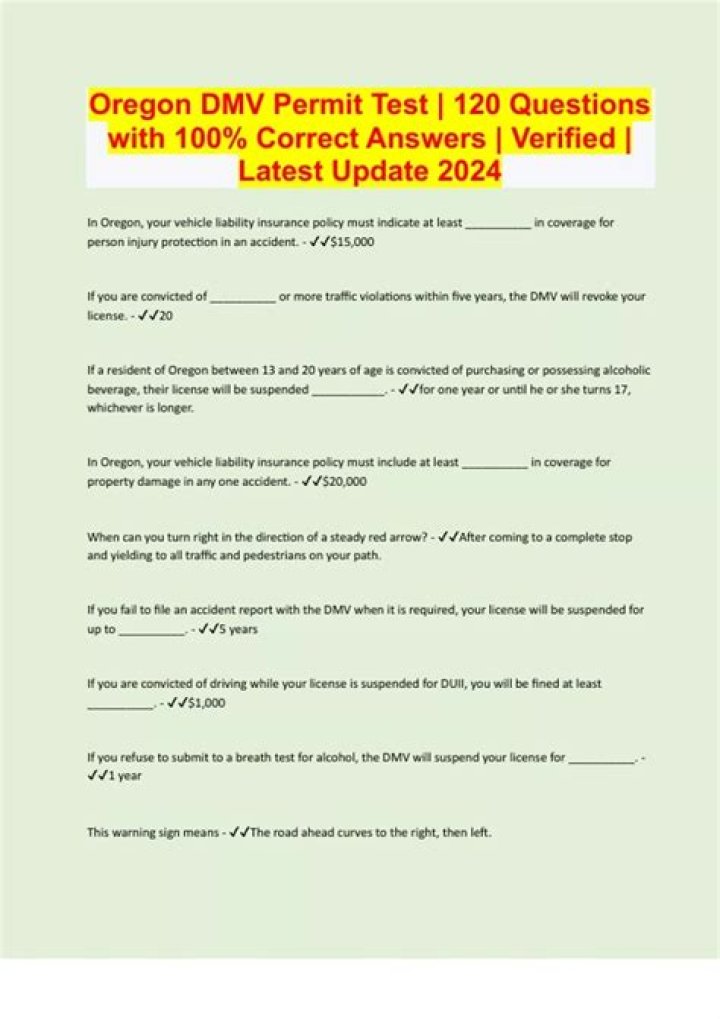 How many questions are on the Oregon permit test 2021?