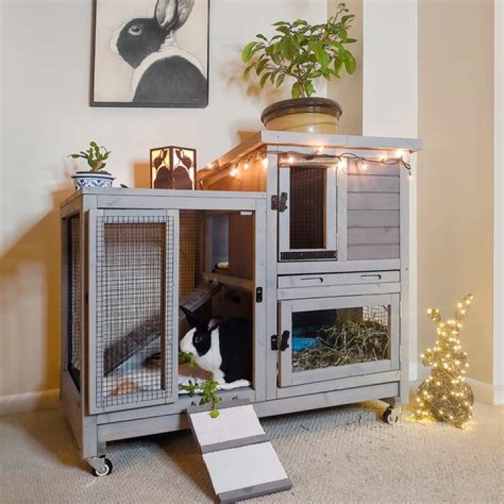 What do you put on the floor of an indoor rabbit cage?