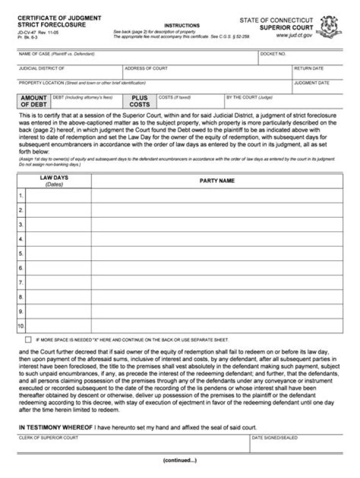 What does judgment of strict foreclosure mean?
