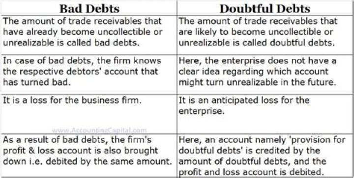 What is difference between bad debts and doubtful debts?